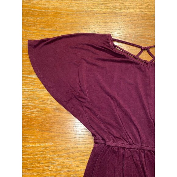 Girls Burgundy Short Sleeve Romper With Strappy Back Detail Medium Size - Picture 3 of 6